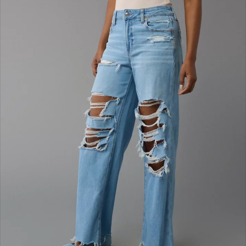 American Eagle Dreamy Drape Stretch Super High Rise Baggy Wide Leg Jeans
